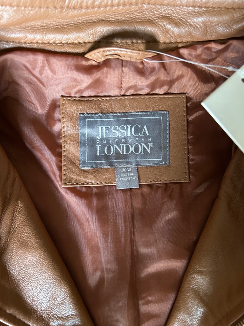 Women’s Brown Leather Zip-Front Jacket by Jessica London NWT - Picture 4 of 7